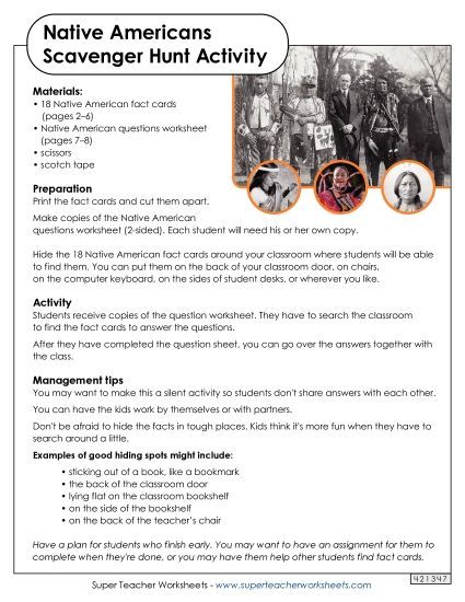 Native Americans Scavenger Hunt (Printable PDF Worksheet)