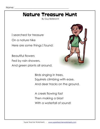 Poems - Nature Treasure Hunt (Poem)  (Printable PDF Worksheet)