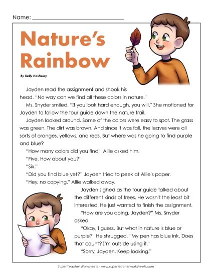 Reading Comprehension - Nature's Rainbow (Fiction) (Printable PDF Worksheet)