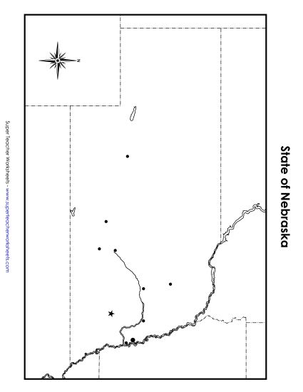 Maps - Nebraska State Map (Blank Cities) (Printable PDF Worksheet)