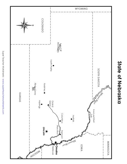 Maps - Nebraska State Map (Labeled) (Printable PDF Worksheet)