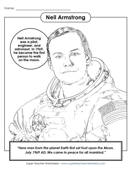 Astronauts - Neil Armstrong - Coloring Page (Printable PDF Worksheet)
