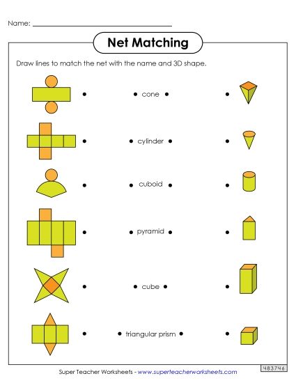 Geometry: Nets - Net Matching: Name to Image (Printable PDF Worksheet)