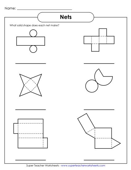Nets Worksheets - Net Shapes Worksheet #1 (Printable PDF Worksheet)
