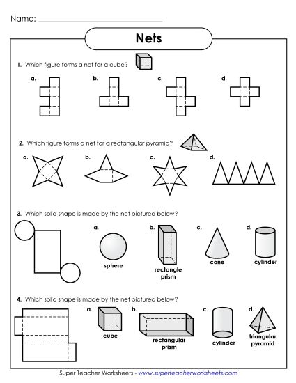 Geometry: Nets - Net Shapes Worksheet Activity #2 (Printable PDF Worksheet)