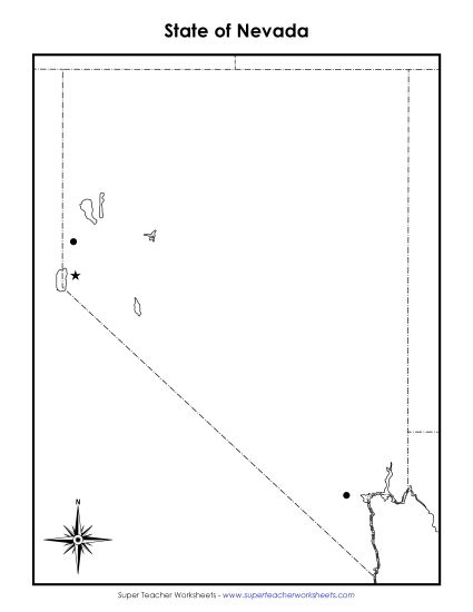 Maps - Nevada State Map (Blank Cities) (Printable PDF Worksheet)