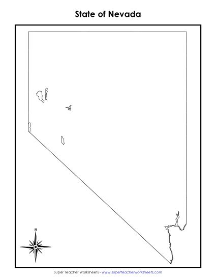 Maps - Nevada State Map (No Bordering States) (Printable PDF Worksheet)