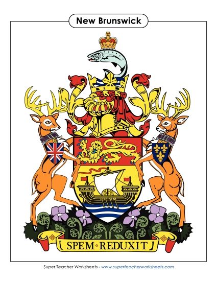 Flag and Coat of Arms - New Brunswick Coat of Arms (Colour) (Printable PDF Worksheet)
