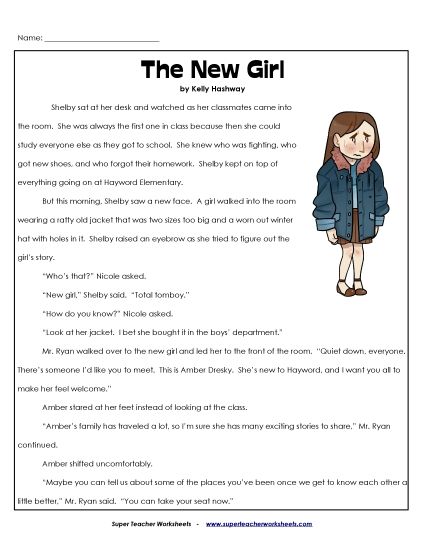 Fiction Stories - New Girl (Fiction) (Printable PDF Worksheet)