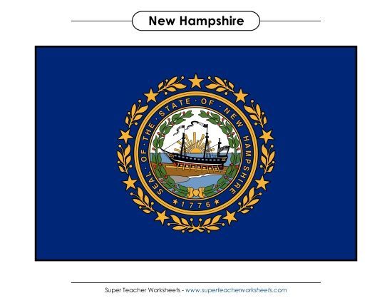 Flags & Seals - New Hampshire State Flag (Full-Color Version) (Printable PDF Worksheet)