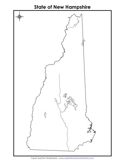 Maps - New Hampshire State Map (No Bordering States) (Printable PDF Worksheet)