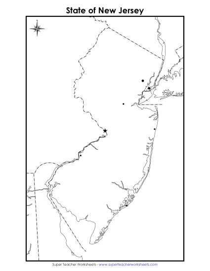 Maps - New Jersey State Map (Blank Cities) (Printable PDF Worksheet)