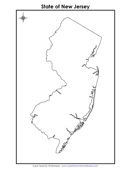 Maps - New Jersey State Map (No Bordering States) (Printable PDF Worksheet)