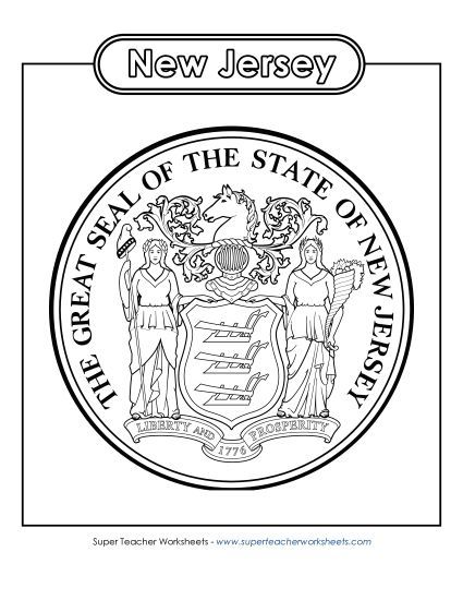 Flags & Seals - New Jersey State Seal (Black & White) (Printable PDF Worksheet)