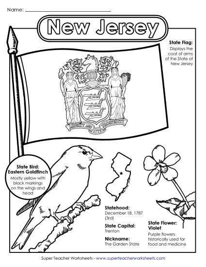 Symbols - New Jersey State Symbols Coloring Page (Printable PDF Worksheet)