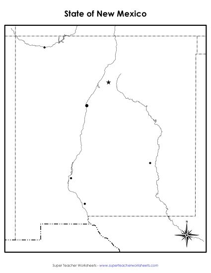 Maps - New Mexico State Map (Blank Cities) (Printable PDF Worksheet)