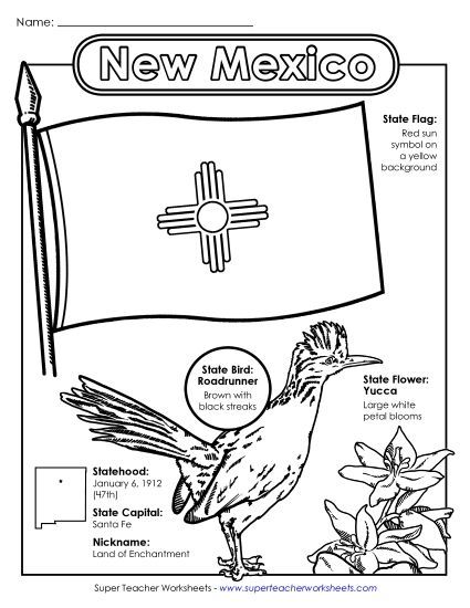 Symbols - New Mexico State Symbols Coloring Page (Printable PDF Worksheet)