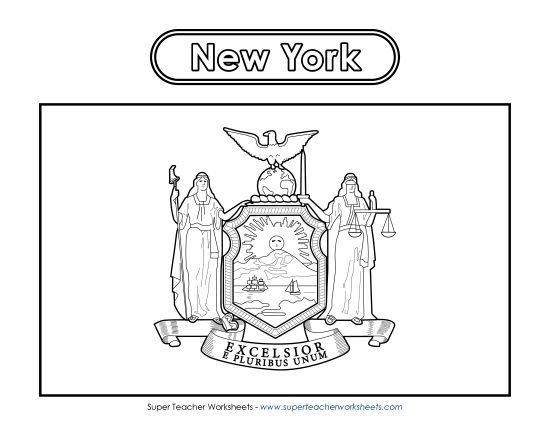 Flags & Seals - New York Flag Coloring Page (Printable PDF Worksheet)