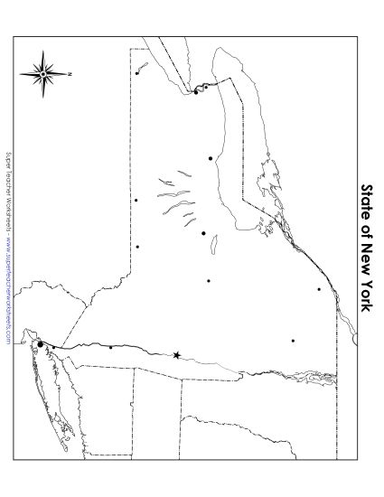Maps - New York State Map (Blank Cities) (Printable PDF Worksheet)