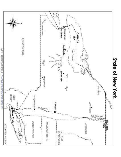 Maps - New York State Map (Labeled) (Printable PDF Worksheet)
