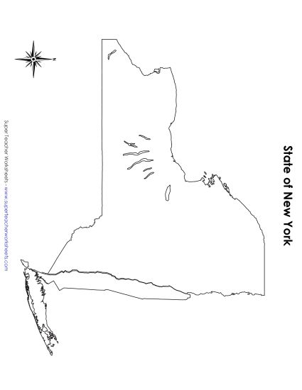 Maps - New York State Map (No Bordering States) (Printable PDF Worksheet)