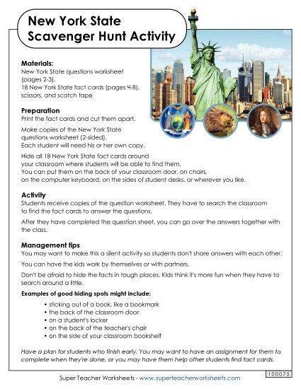 Scavenger Hunt - New York State Scavenger Hunt (Printable PDF Worksheet)