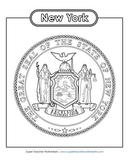 Flags & Seals - New York State Seal (Black & White) (Printable PDF Worksheet)