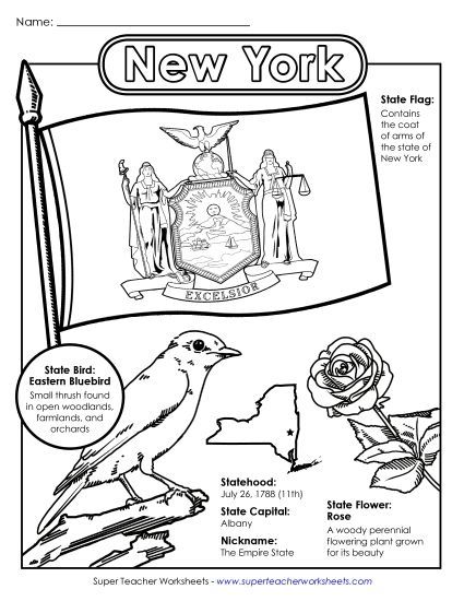 Symbols - New York State Symbols Coloring Page (Printable PDF Worksheet)