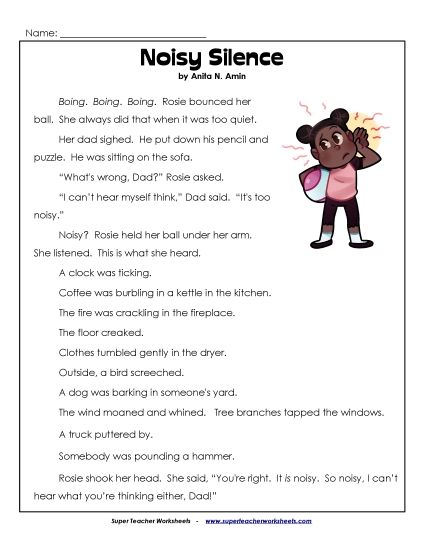 Fiction - Noisy Silence (Printable PDF Worksheet)