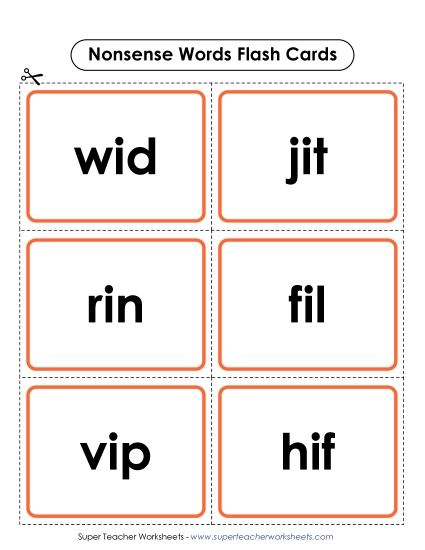 Classroom Tools and Games - Nonsense Words Flash Cards (Printable PDF Worksheet)