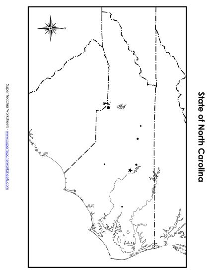 Maps - North Carolina State Map (Blank Cities) (Printable PDF Worksheet)