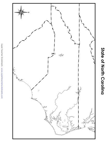 Maps - North Carolina State Map (Blank) (Printable PDF Worksheet)