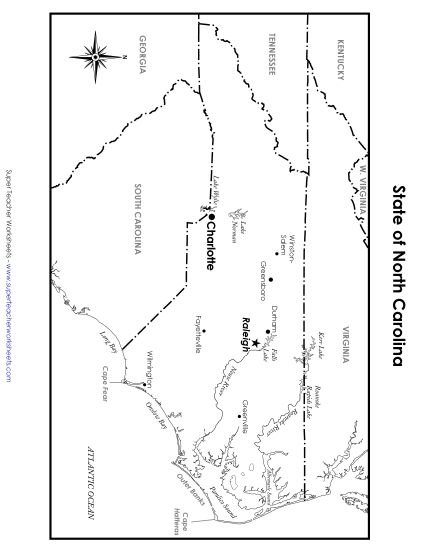 Maps - North Carolina State Map (Labeled) (Printable PDF Worksheet)