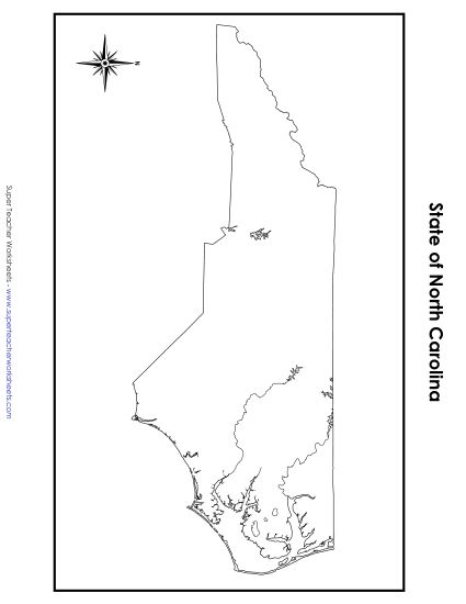 Maps - North Carolina State Map (No Bordering States) (Printable PDF Worksheet)