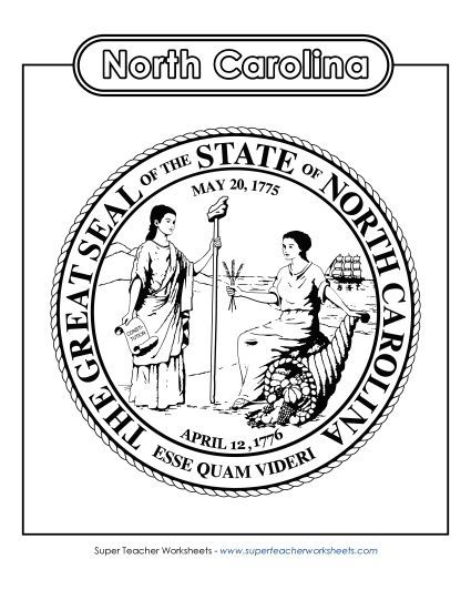 Flags & Seals - North Carolina State Seal (Black & White) (Printable PDF Worksheet)