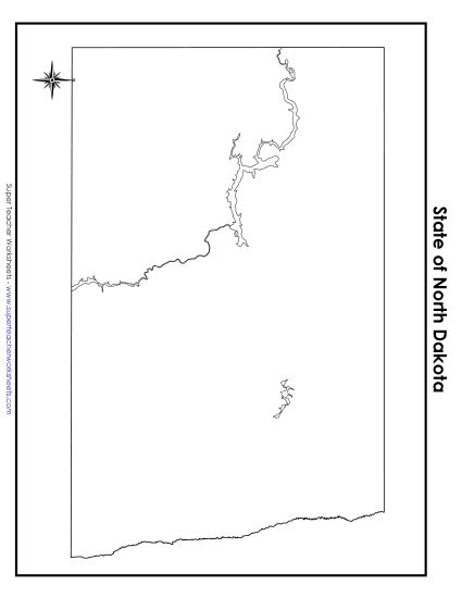 Maps - North Dakota State Map (No Bordering States) (Printable PDF Worksheet)