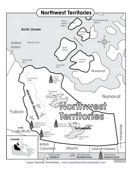 Maps - Northwest Territories Map (Black & White) (Printable PDF Worksheet)