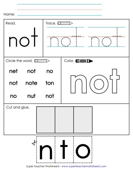 Individual Sight Words - Not (Sight Word) (Printable PDF Worksheet)