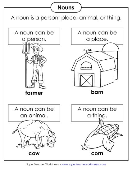 Basic Nouns - Nouns Anchor Chart (Printable PDF Worksheet)