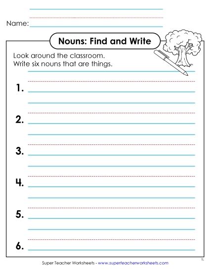Basic Nouns - Nouns: Find and Write (Things) (Printable PDF Worksheet)