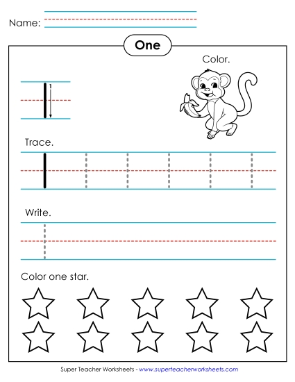 Number One - Number 1: Trace, Print, Color (Printable PDF Worksheet)