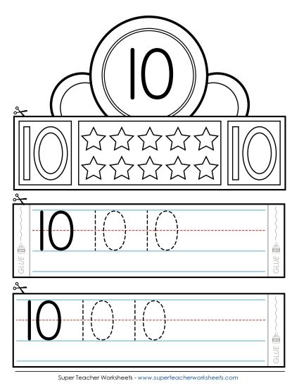 Numbers 1 - 10 - Number 10 Crown (Printable PDF Worksheet)
