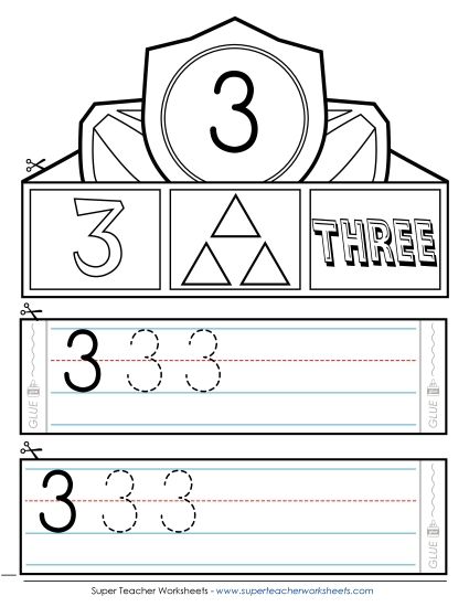 Numbers 1 - 10 - Number 3 Crown (Printable PDF Worksheet)