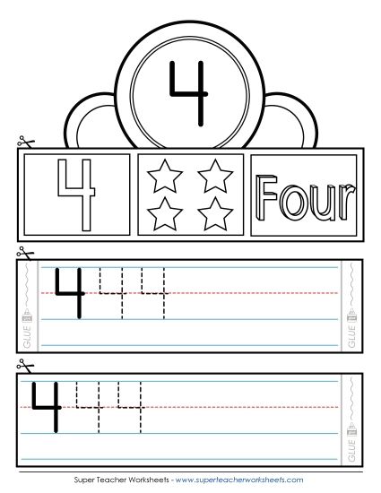 Numbers 1 - 10 - Number 4 Crown (Printable PDF Worksheet)
