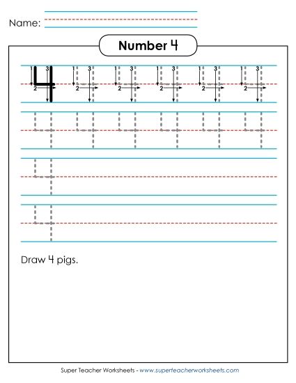 Numbers - Number 4 (Printable PDF Worksheet)