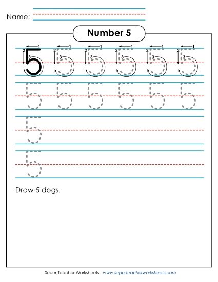 Number Five - Number 5: Trace and Print (Printable PDF Worksheet)