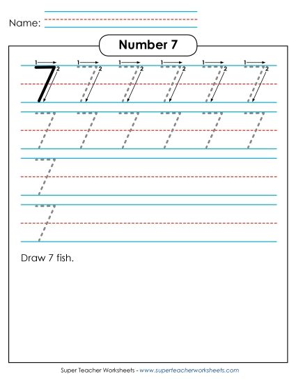 Number Seven - Number 7: Trace and Print (Printable PDF Worksheet)