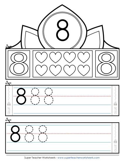 Numbers 1 - 10 - Number 8 Crown (Printable PDF Worksheet)
