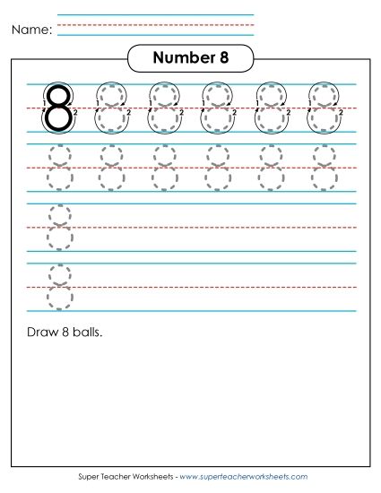 Number Eight - Number 8: Trace and Print (Printable PDF Worksheet)