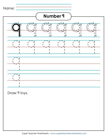 Numbers - Number 9 (Printable PDF Worksheet)